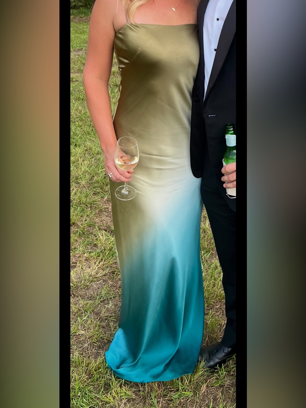 Nicole Miller Olive to Teal Ombre Silk Maxi Dress